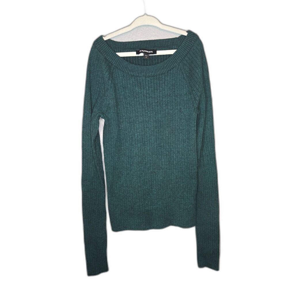 Express Women's Green Ribbed Long Sleeve Crewneck Sweater Size SP